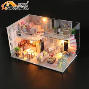 M035 Casa delle bambole fatta a mano con luce
