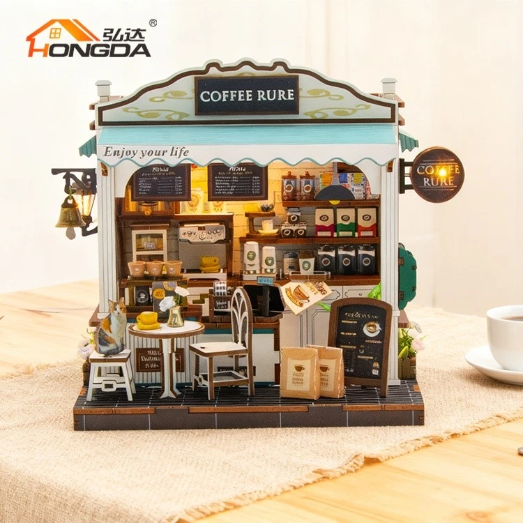Kit per casa delle bambole in legno a tema caffè fai da te